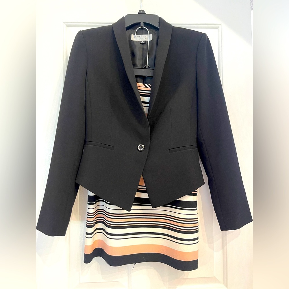 Tahari Arthur S. Levin 
2pc Suit Jacket & Striped Skirt